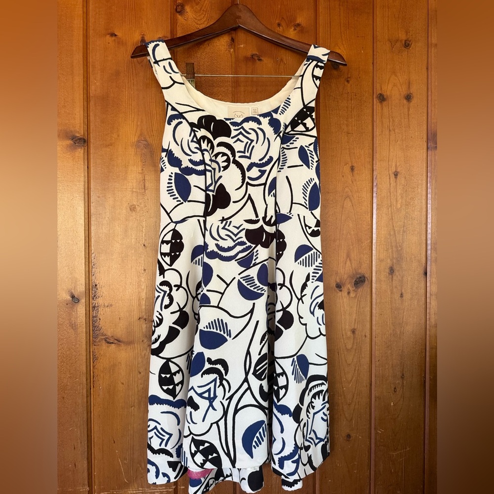 Anthropologie Blue and Black Vanessa Virginia Ink Blooms Floral Dress - Picture 4 of 5